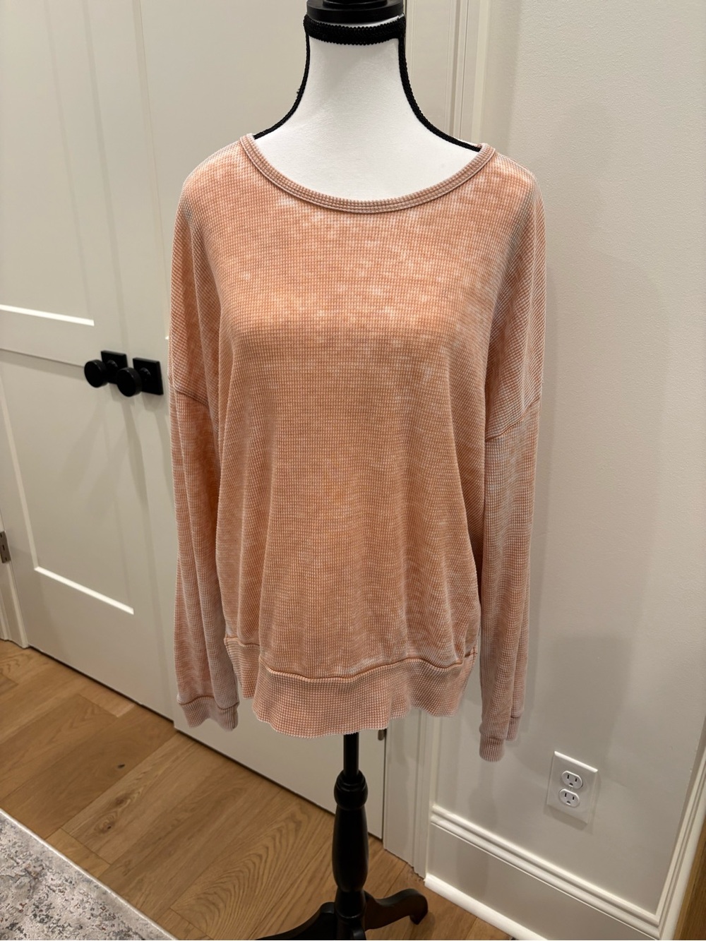 Relaxed Peach Long-Sleeve Waffle Tee